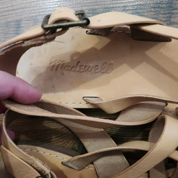 Madewell Boardwalk Boho Earthy Buckle Leather‎ Tan Strappy Sandals Preppy Mom 10 - Picture 5 of 6